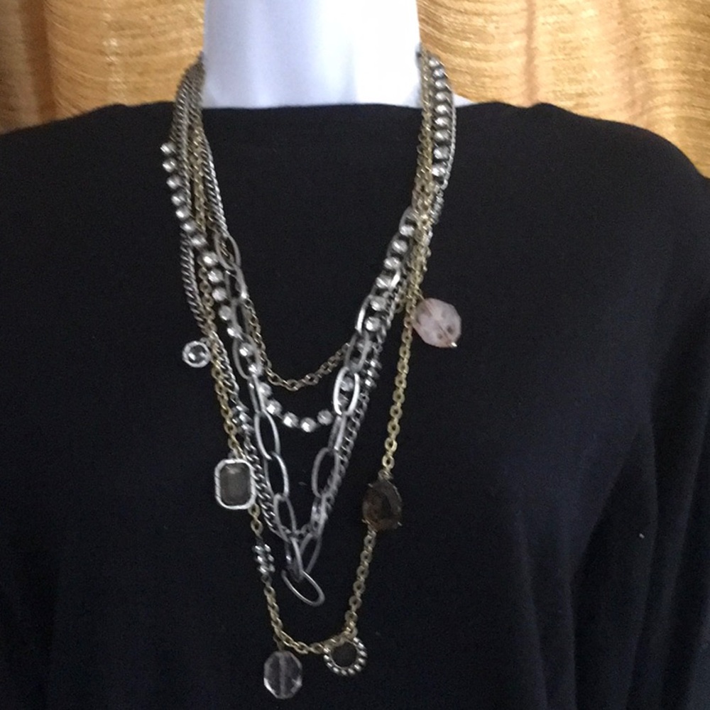 Cascade necklace mixed metal and crystal colors